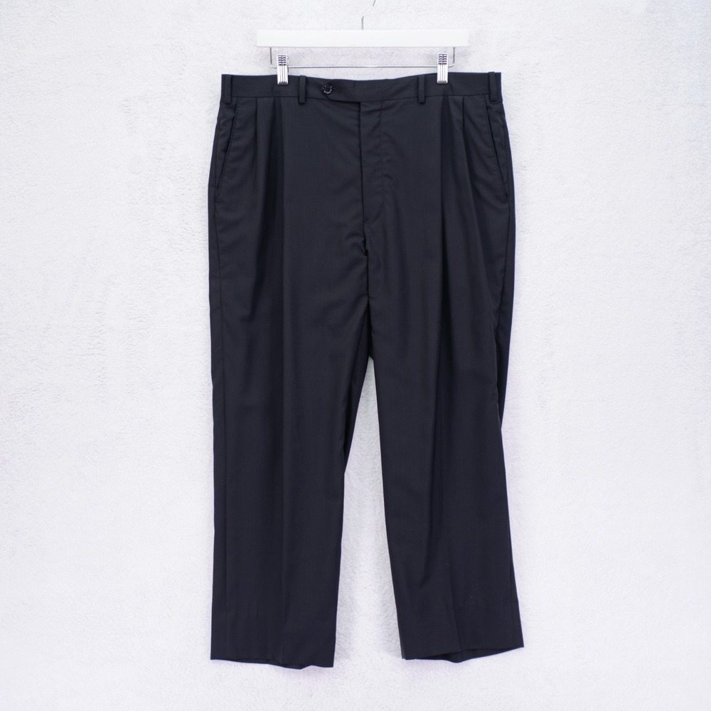 Samuelsohn Super 100s Wool Black Dress Pants Trousers 37 / 27 Mid Rise Pleated